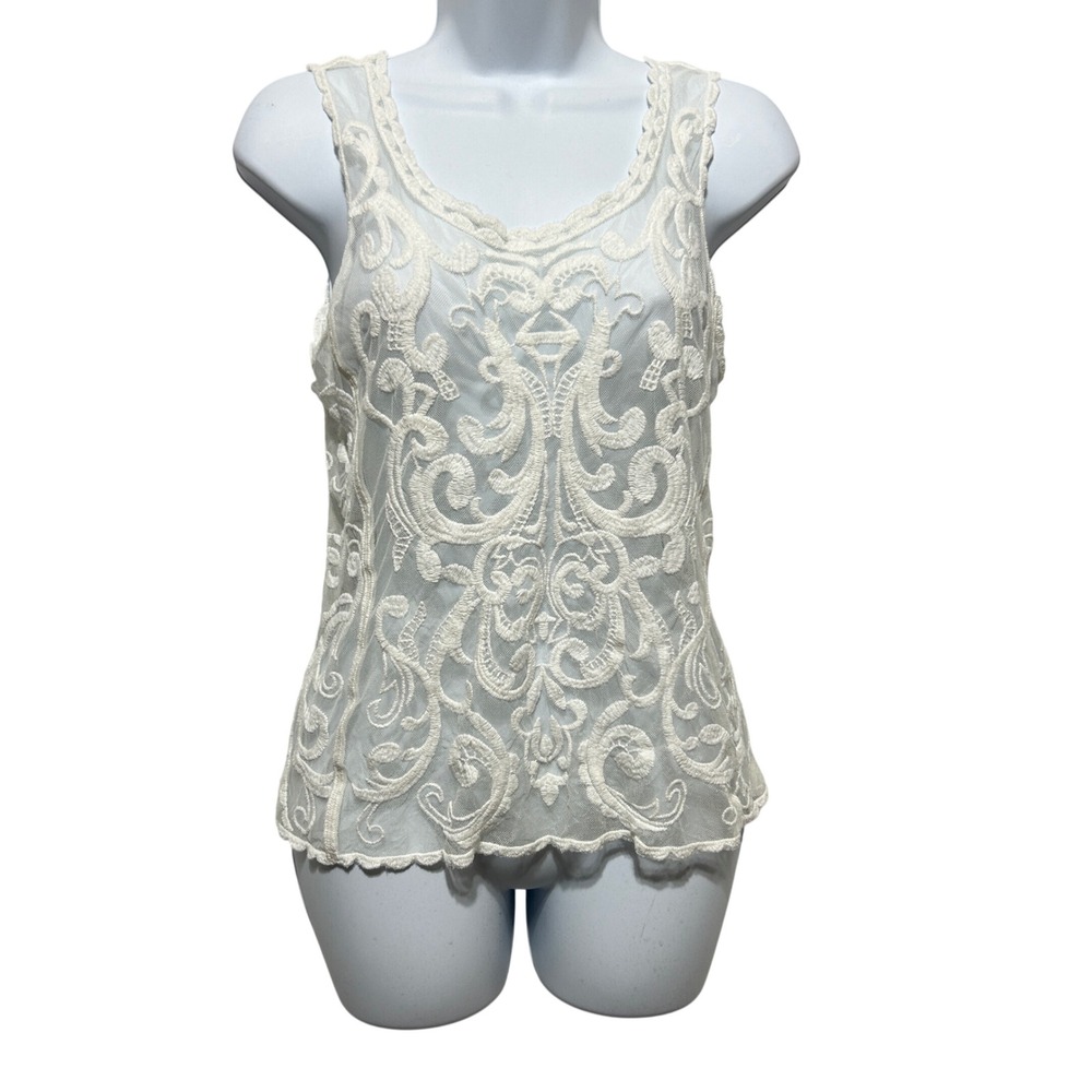 Express Y2K Indie Romantic‎ Top XS Ivory Embroidered Mesh Lace Sheer Coquette